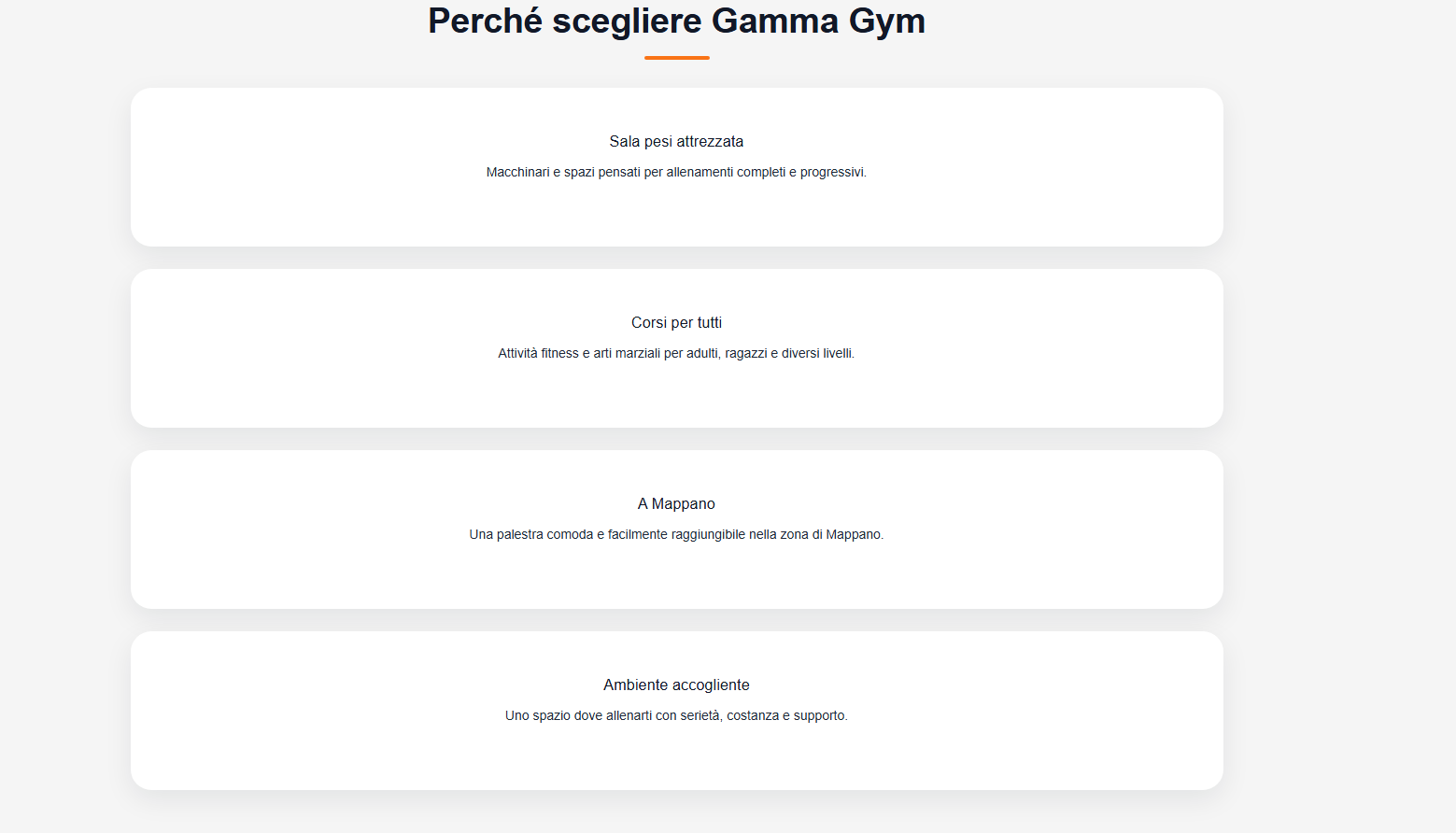 Nuova sezione motivi per scegliere Gamma Gym
