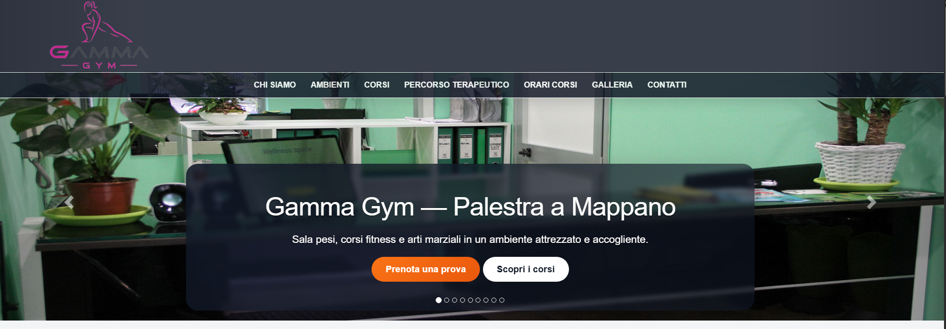 Screenshot dopo il restyling della home di Gamma Gym