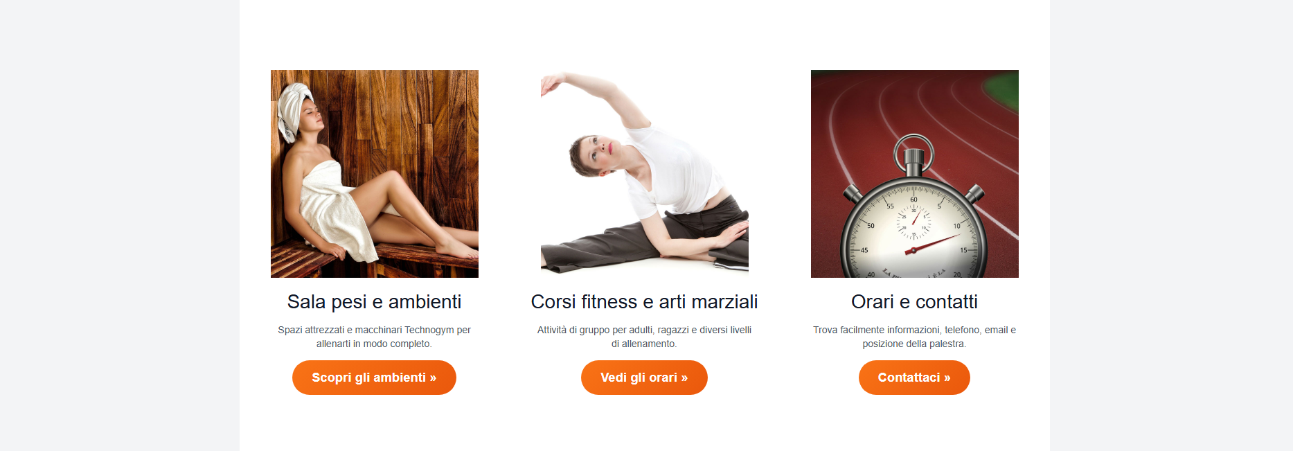 Screenshot dopo il restyling delle sezioni interne del sito Gamma Gym