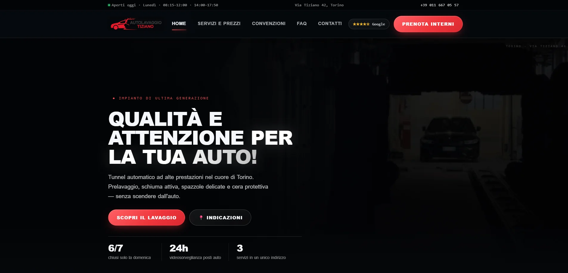Home page desktop di Autolavaggio Tiziano dopo il restyling