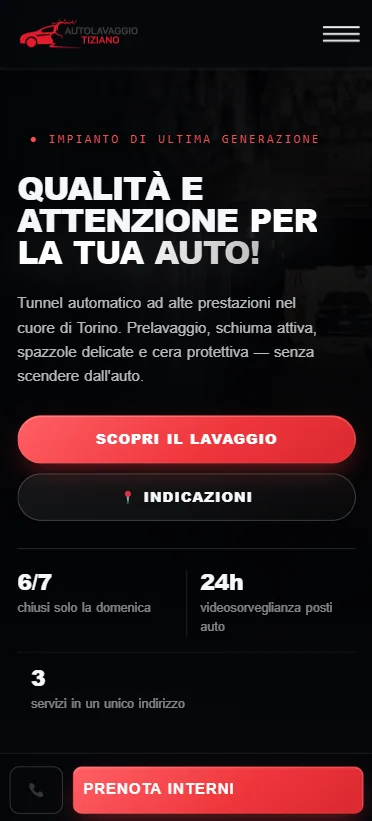 Home page mobile del sito Autolavaggio Tiziano dopo il restyling